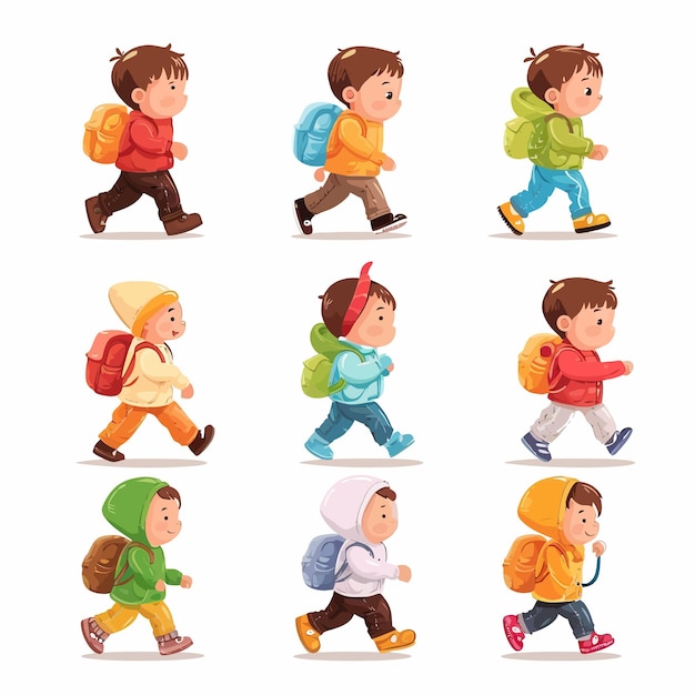 Vector babies_walking_vector_illustración