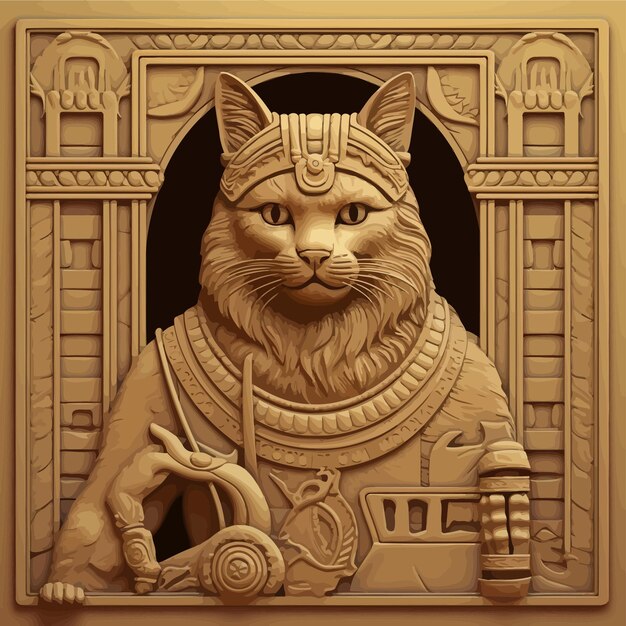 Vector el babilonio la imagen es en el estilo del relieve babilónico un gobernante sumerio con un gato