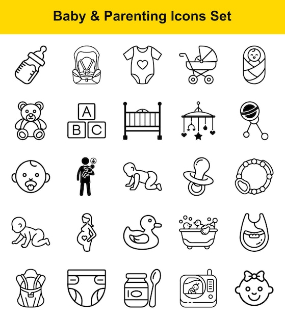 Baby and Parenting Icon Set Newborn Care Toys Gear and Development Symbols