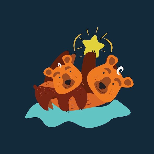 Baby Bear y Papa Bear toman la estrella ilustración vectorial
