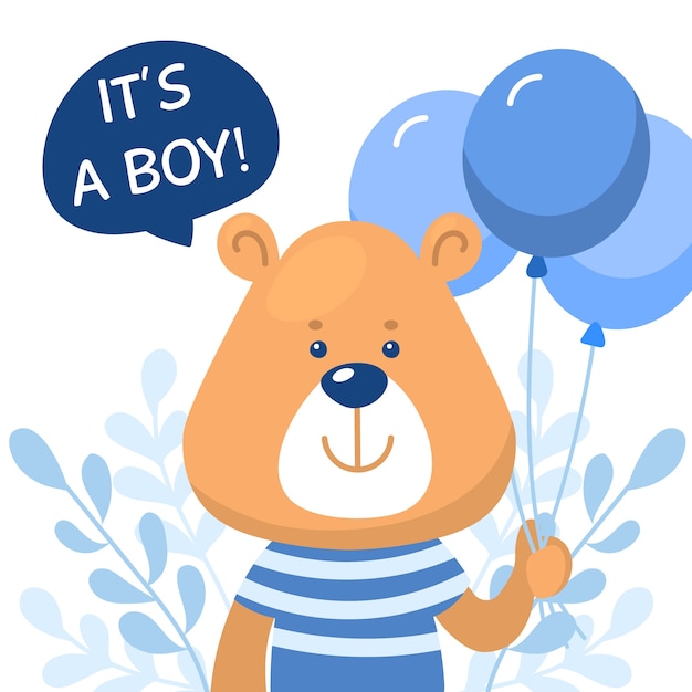 Vector baby boy ducha con oso