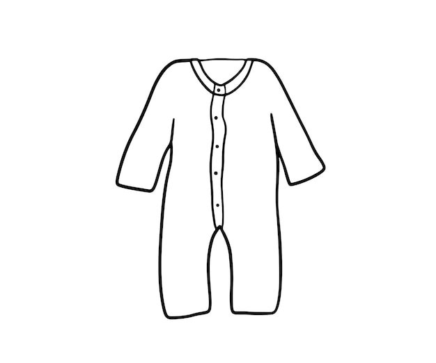 Baby cute bodysuit doodle Esbozo del contorno Ropa de bebé aislada en blanco