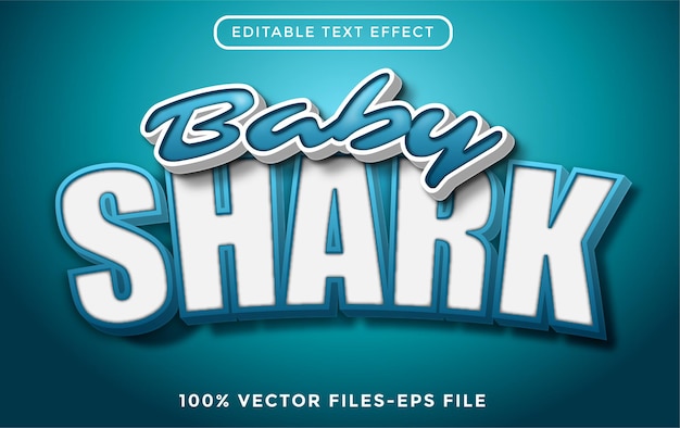 Baby shark 3d estilo de dibujos animados de efecto de texto editable Vector Premium