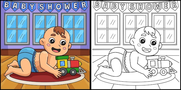 Baby shower bebé niño jugando a los juguetes ilustración