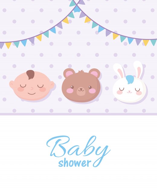 Baby shower cardwith caras oso niño y conejo