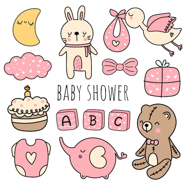 Baby shower, elemento niña bebé | Vector Premium