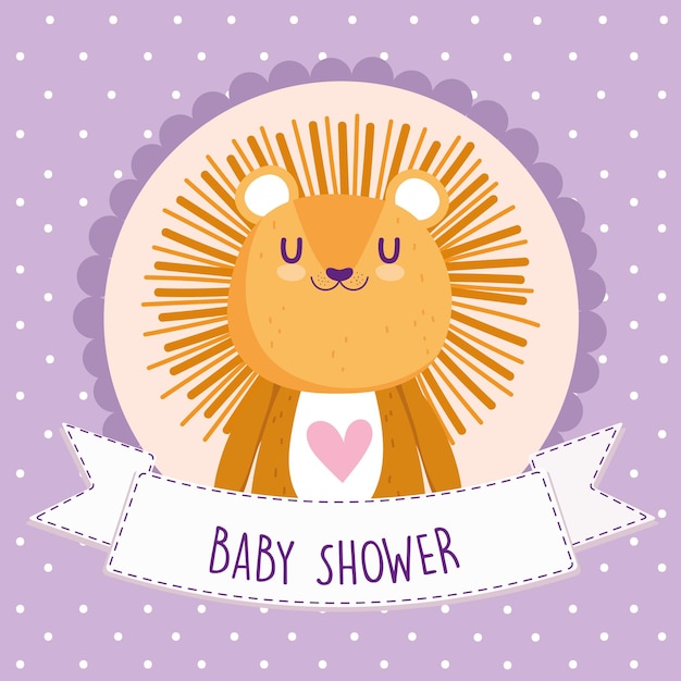 Baby shower, Ilustración de vector de tarjeta animal de dibujos animados lindo León