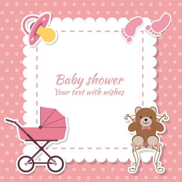 Vector baby shower niña tarjeta de invitación lugar para texto tarjetas de felicitación ilustración vectorial