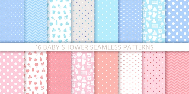 Baby shower patrones sin fisuras para niña y niño ilustración vectorial