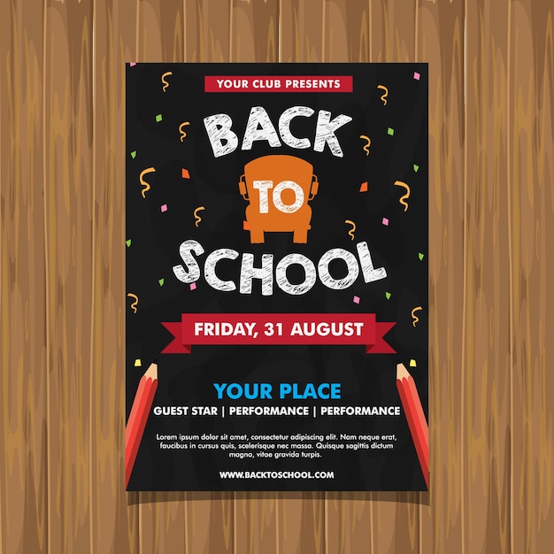 Back to school event flyer fondo de pizarra