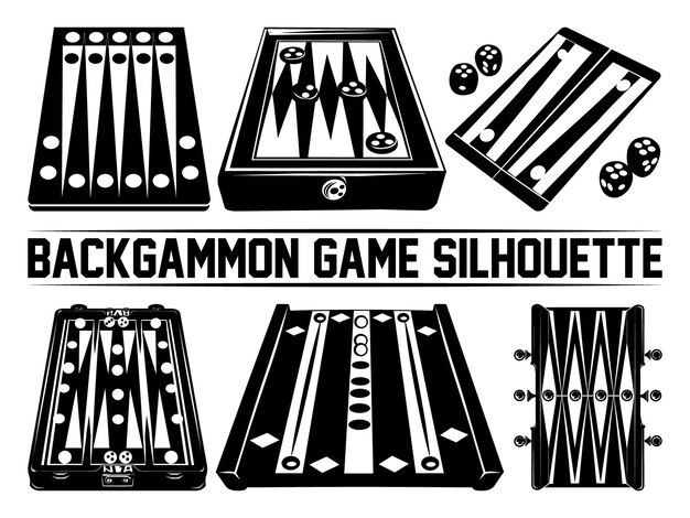 Backgammon Silhouette bundle Juegos de mesa símbolo de acciones Ilustración vectorial del tablero SVG de backgammon