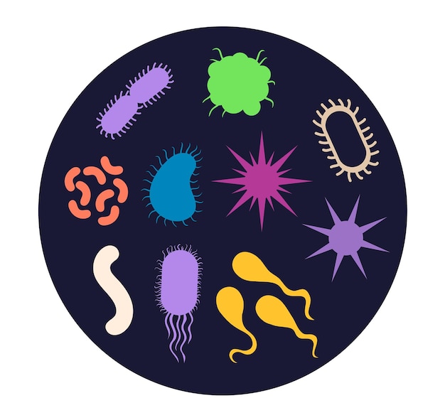 Bacteria microorganismo bacilo concepto aislado redondo Ilustración de diseño gráfico vectorial