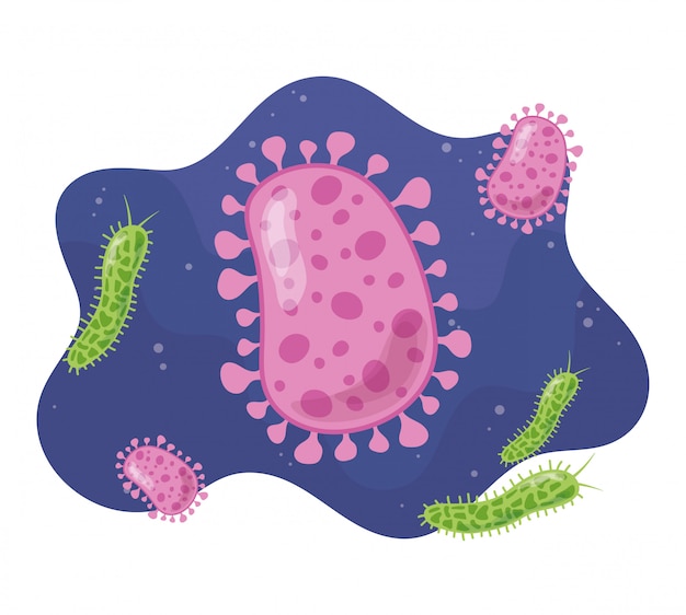 Bacterias de células microscópicas coronavirus y microorganismos virales, infección por enfermedades