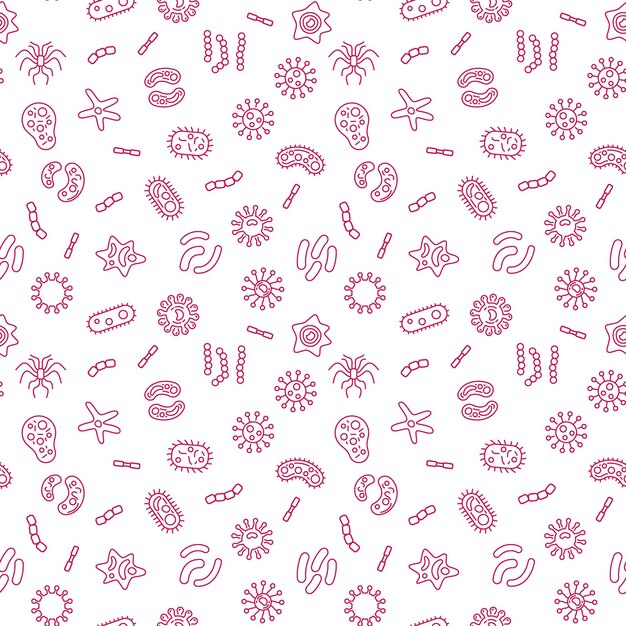Bacterias fondo transparente Vector microbiología patrón rojo