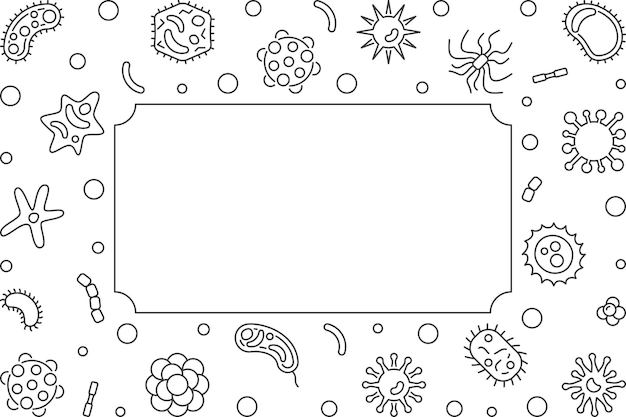Bacterias microbiología esquema marco horizontal ilustración vectorial