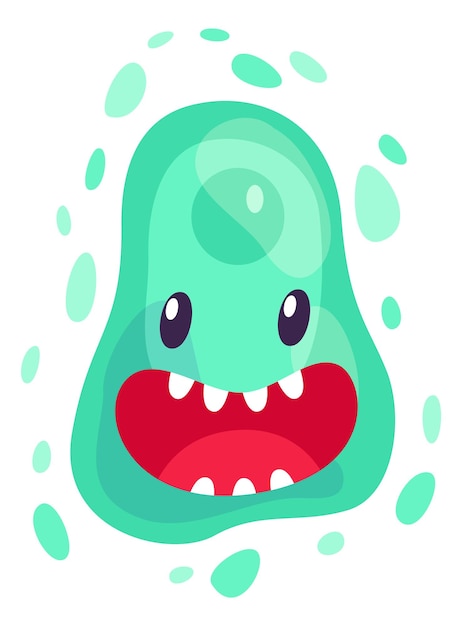 Bacterias verdes monstruo de la enfermedad personaje de infección de dibujos animados
