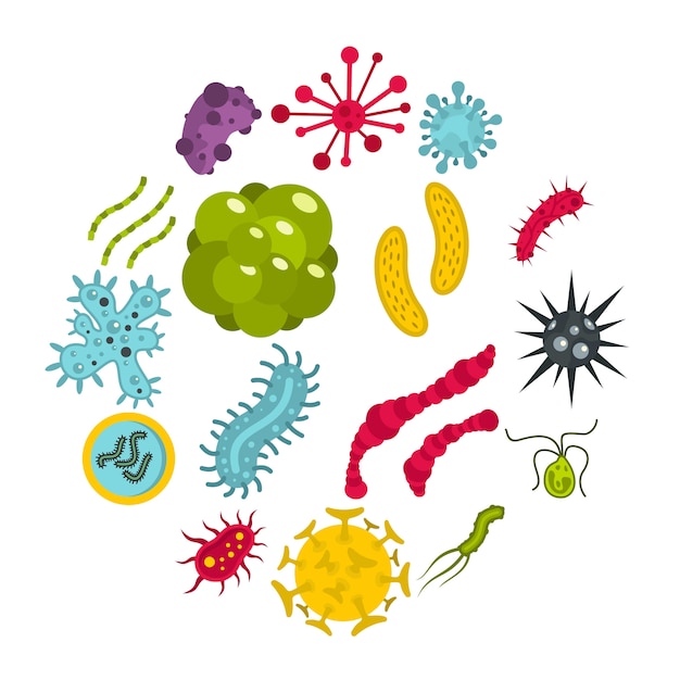 Bacterias de virus establecen iconos planos
