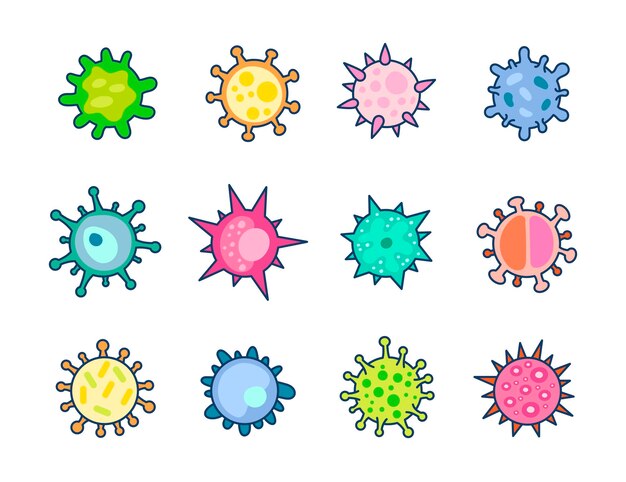 Vector bacterias virus gérmenes microbios y patógenos atención médica estilo dibujado a mano.