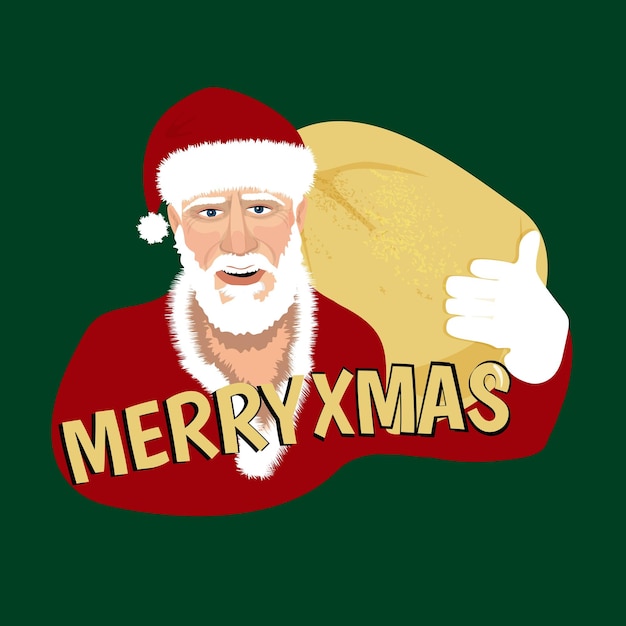 Bad cool old santa claus con barba en un abrigo de piel gold glitter sticker print saco de dinero felicitaciones feliz navidad