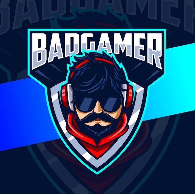 Vector bad gamer man mascota esport diseño de logotipo