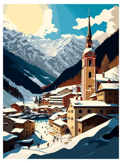 Vector badgastein austria cartel de viaje de época souvenir tarjeta postal pintura de retrato ilustración de wpa