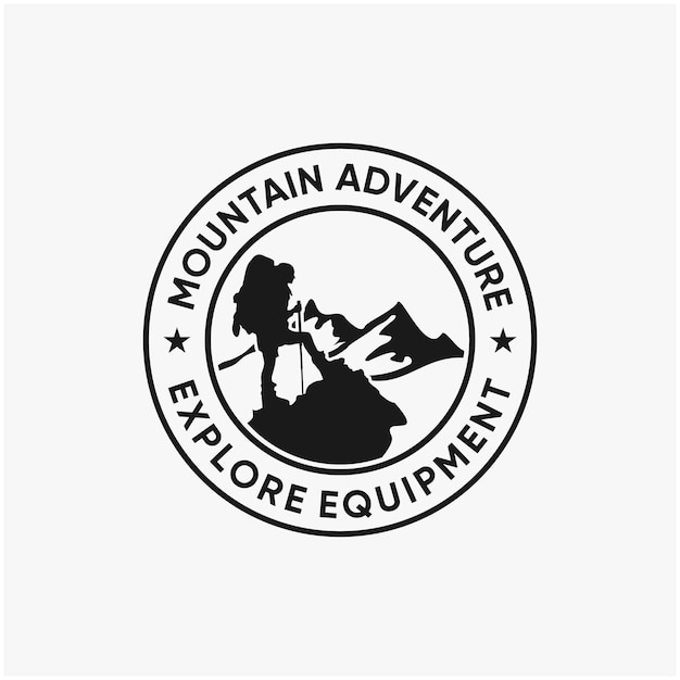 Badge mountain explore adventure logo design