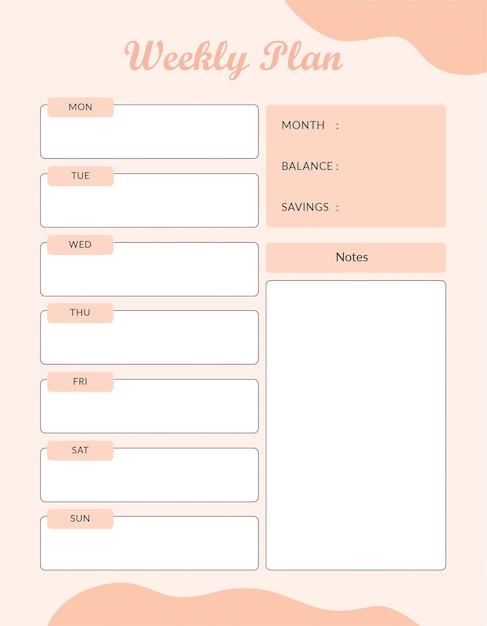 Vector badget planner template planificador de presupuesto mensual y semanal calendario planificador mensual