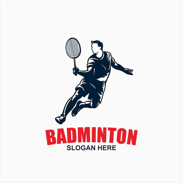 Badminton jumping smash diseño del logotipo de la ilustración jugador de bádminton apasionado moderno en acción logotipo