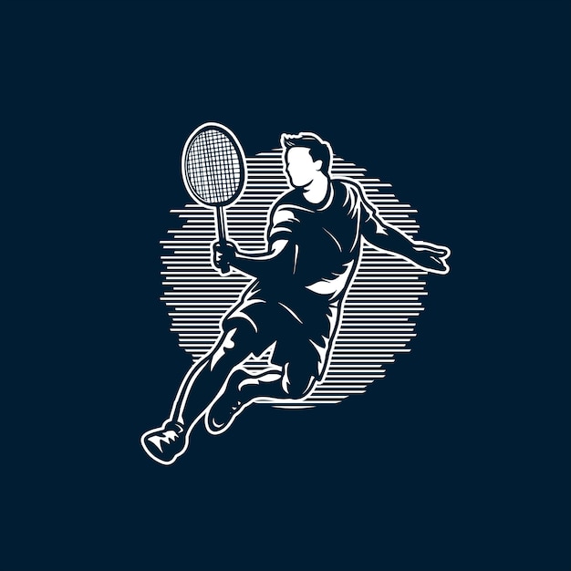 Badminton jumping smash diseño del logotipo de la ilustración jugador de bádminton apasionado moderno en acción logotipo