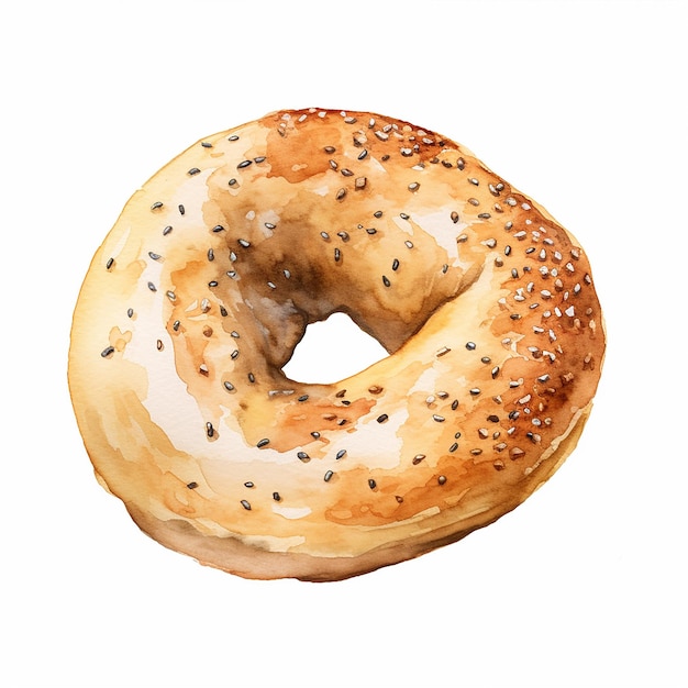 Bagel estilo acuarela en fondo blanco