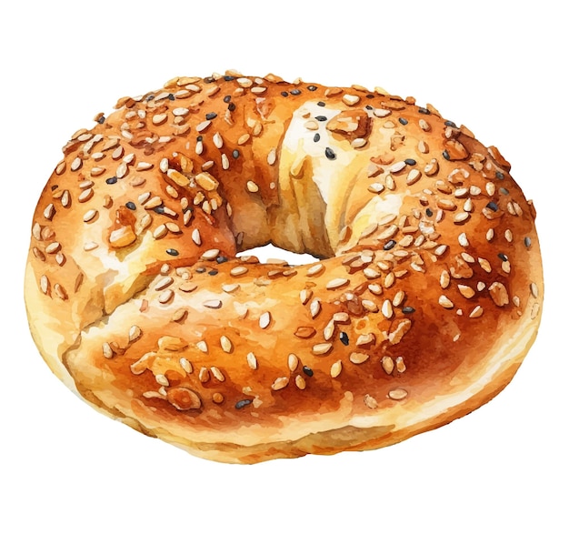 Vector bagel en la ilustración de estilo acuarela