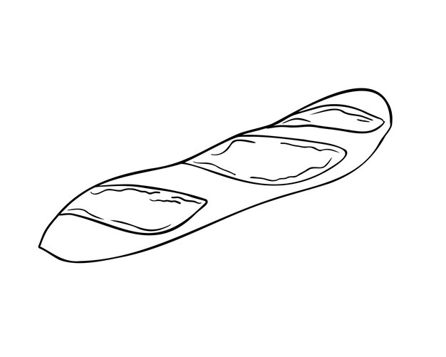 Baguette entero negro blanco ilustración vectorial aislada pan francés pan dibujado a mano boceto gráfico pan crujiente largo en línea arte para diseño señalización libro de cocina papel de embalaje panadería