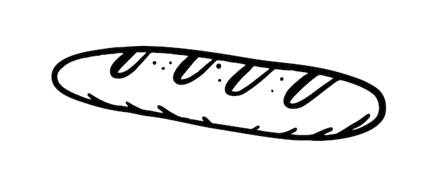 Baguette es un elemento de panadería dibujado a mano Dibujo de garabato vectorial