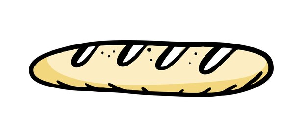 Baguette es un elemento de panadería dibujado a mano Dibujo de garabato vectorial