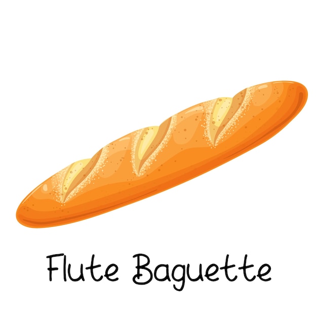 Vector baguette de flauta, icono de pan. ilustración coloreada del producto de panadería francesa.