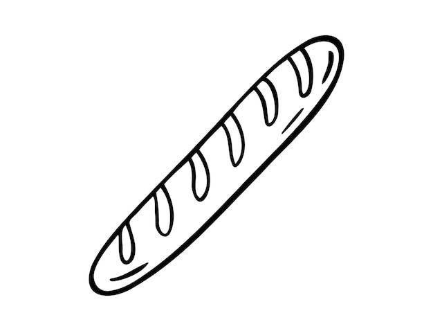 Baguette francesa dibujada a mano con un icono de dibujos dibujados con el contorno del pan Vector de boceto aislado