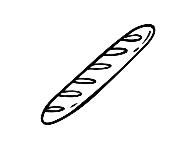 Baguette francesa dibujada a mano con un icono de dibujos dibujados con el contorno del pan Vector de boceto aislado