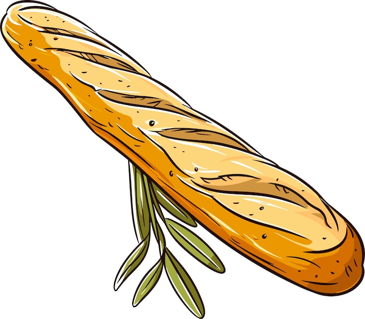 Vector baguette francesa fresca pan largo pan panadería para el desayuno ilustración vectorial