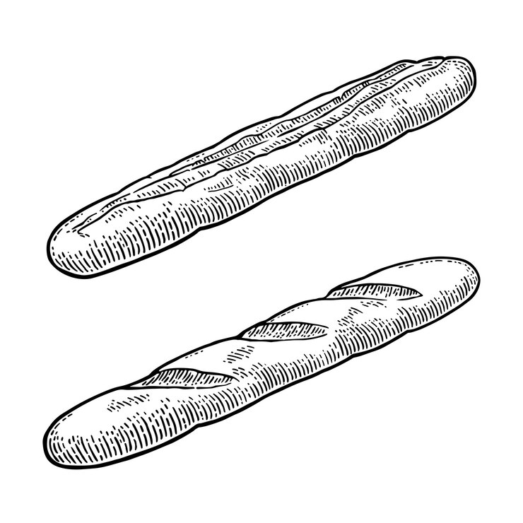Vector baguette vector negro dibujado a mano ilustración de grabado vintage para la etiqueta del cartel y la panadería del menú aislado en el fondo blanco