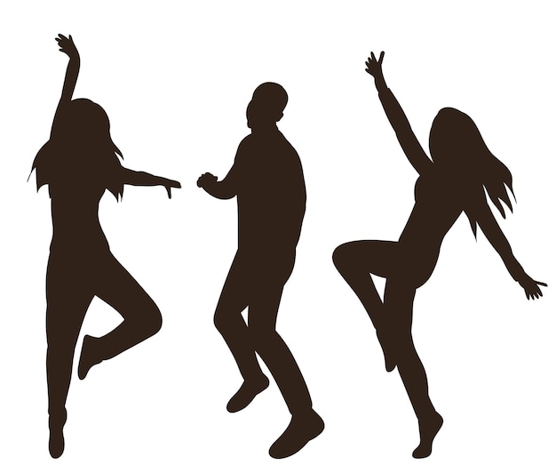 Bailando gente silueta negra vector aislado