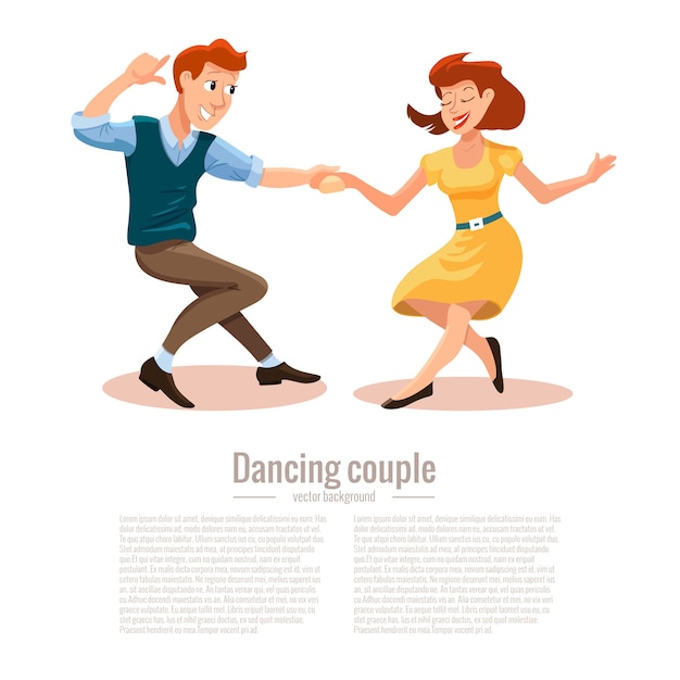 bailando hombres y mujeres en estilo plano de dibujos animados