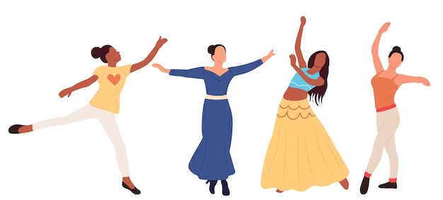 Bailando mujeres niñas estilo plano aislado vector