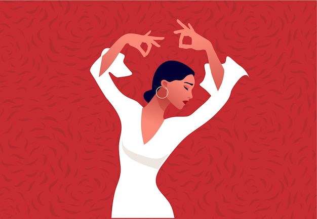 Vector bailaora de flamenco. hermosa mujer agraciada bailando. cultura española.