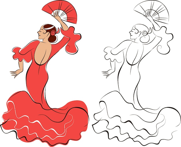 Vector bailaora de flamenco mujer bailando flamenco en traje tradicional español