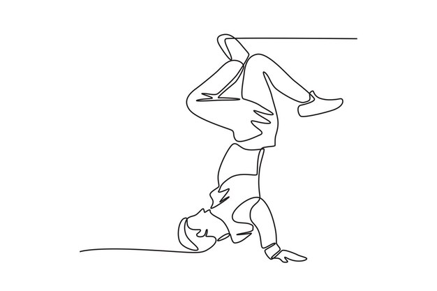 Bailarín masculino de break freestyling con su cabeza Concepto de baile de break dibujo en línea