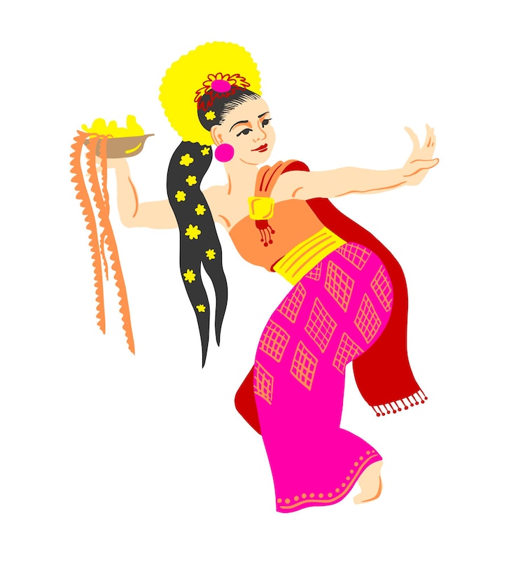 Vector bailarina balinesa en la ilustración de vector de traje tradicional