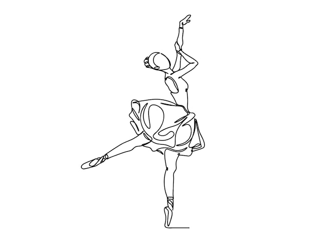 Vector bailarina, ballet dance girl arte de una sola línea, ilustración vectorial