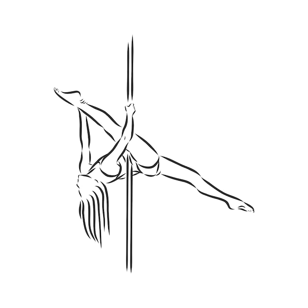 Bailarina de barra en la barra. Hermosa mujer joven en el poste. ilustración de dibujo vectorial