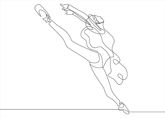 Bailarina de dibujo de una sola línea continua en estilo de baile de ballet.