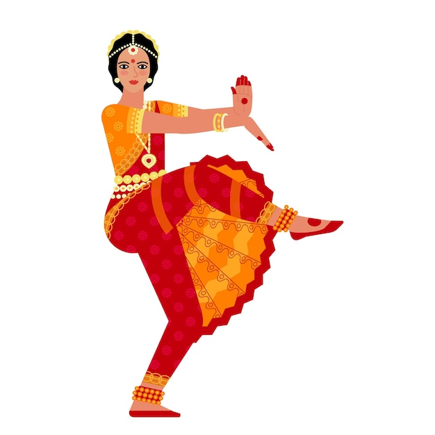 Bailarina india con traje rojo y dorado